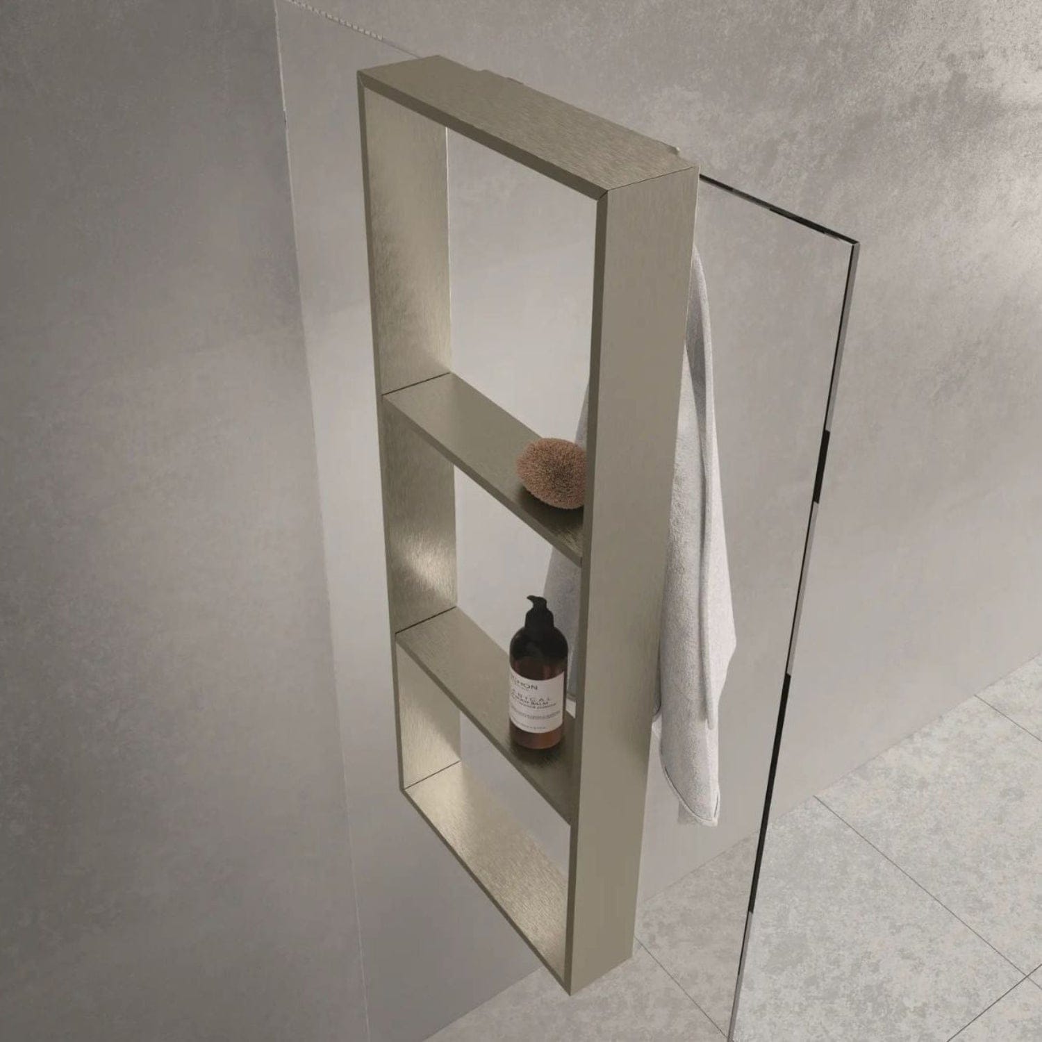 Novellini Frame Dusjhylle med 3 innvendige hyller og håndklekroker Børstet stål Novellini Dusjhylle KO-R90AKFPO3590-Z