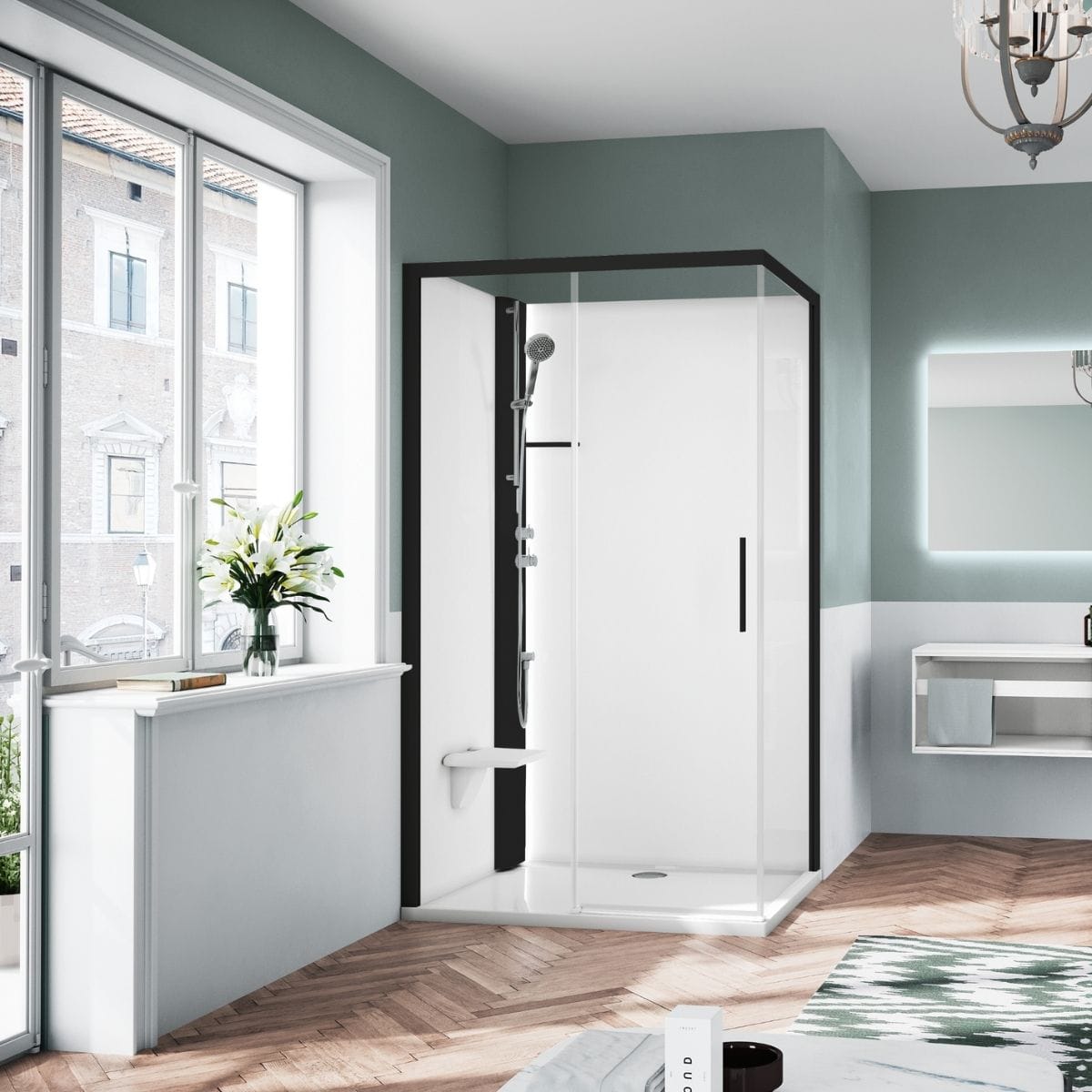 Novellini Glax 1 2.0 2P+F Standard Dusjkabinett Svart / 120x80cm venstre / Klart glass Novellini Dusjkabinett KO-G212P129ST-1HH