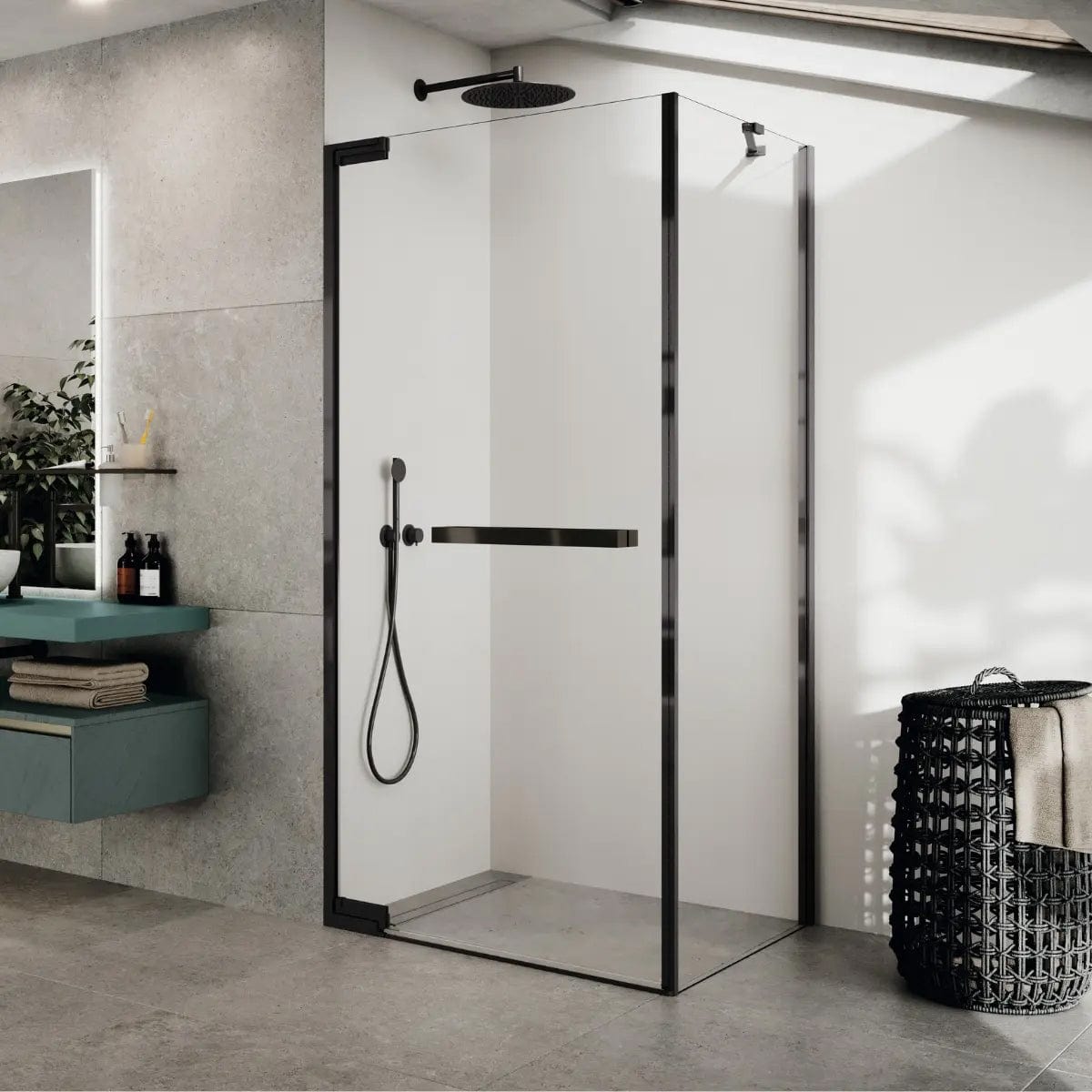 Novellini N180 G Slagdør for hjørne Grafittgrå / 80cm / Klart glass Novellini Dusjdør KO-N180G80-1L