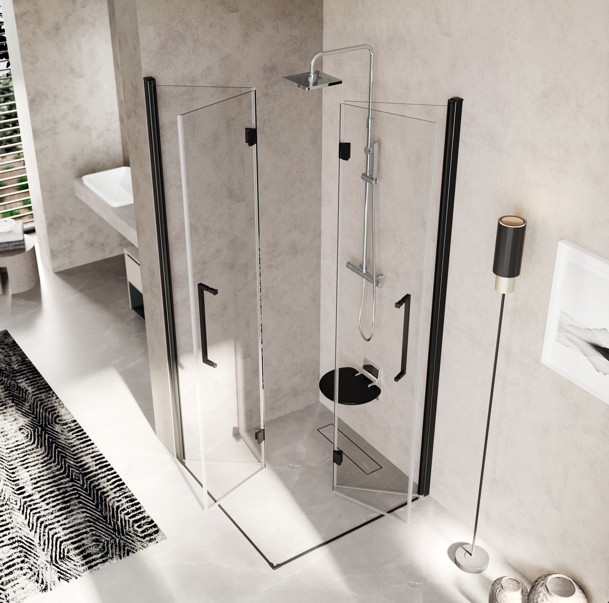 Novellini Young Foldedør 80-100cm - pris pr stk Svart matt / 80cm høyre / Klart glass Novellini Dusjdør KO-600204080H