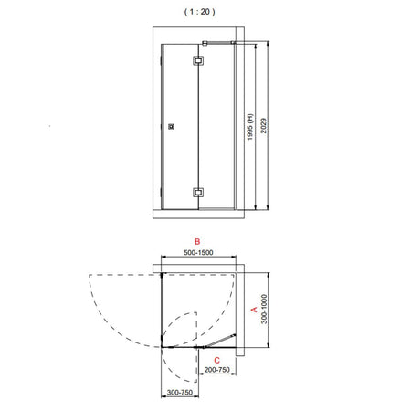 INR Dusjhjørne ARC 14 Frame Måltilpasset