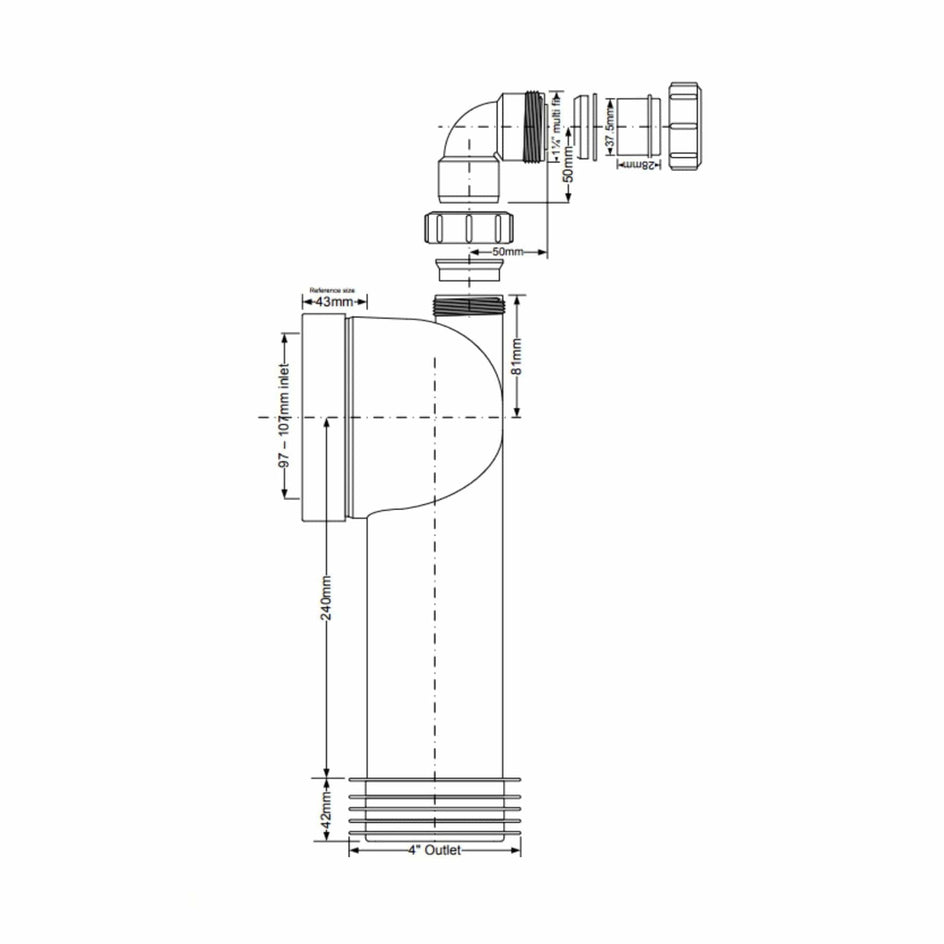 Altech Klosettbend 90° med Ekstra uttak 110mm Altech Reservedel toalett DAL-6188581
