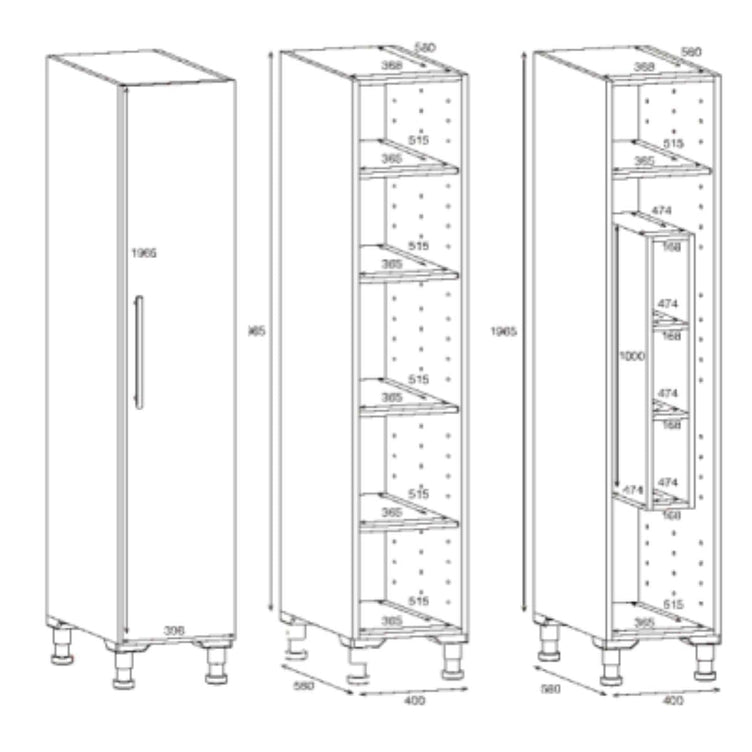 Alterna NEA vaskerom: Høyskap med 1 dør B40-60xH196.5xD60cm