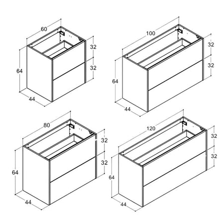 Dansani Inzo Classic Skap med Integrert Grep 2 skuff B60-120xH64xD44cm