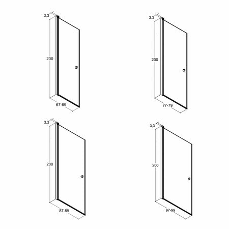 Dansani MATCH A Dusjdør Rett B70-100xH200cm