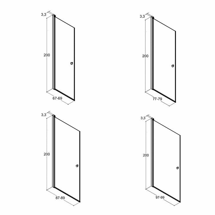 Dansani MATCH A Dusjdør Rett B70-100xH200cm