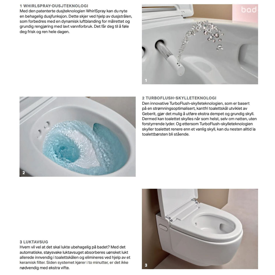Geberit AquaClean Mera Comfort Vegghengt toalett Geberit Dusjtoalett