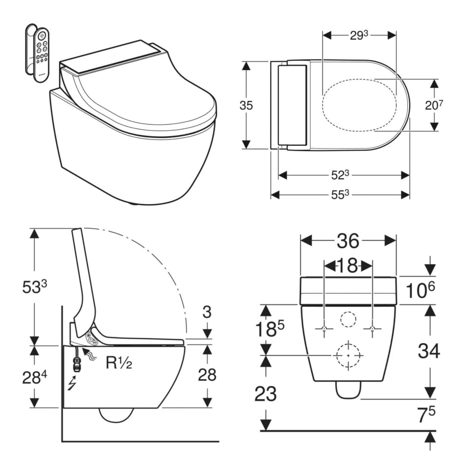 Geberit AquaClean Tuma Comfort Vegghengt toalett Geberit Dusjtoalett