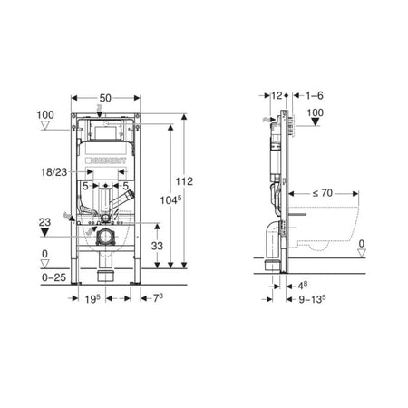 Geberit Duofix Sigma innbyggingssisterne til luktavsug 112cm
