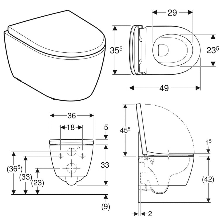 Geberit ICON Kompakt Rimfree vegghengt toalett