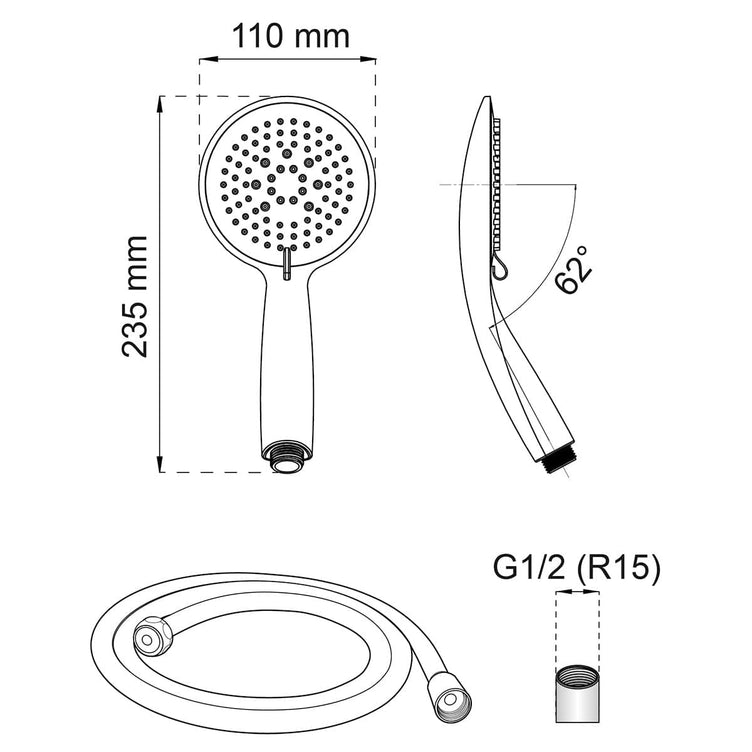 Habo Daisy Dusjhode 1-spray med 150cm slange