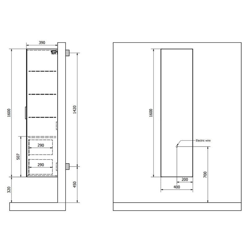 INR TWIN 40 Høyskap med 4 Hyller og 2 Skuffer B400xH1600xD390mm INR Iconic Nordic Rooms Høyskap bad