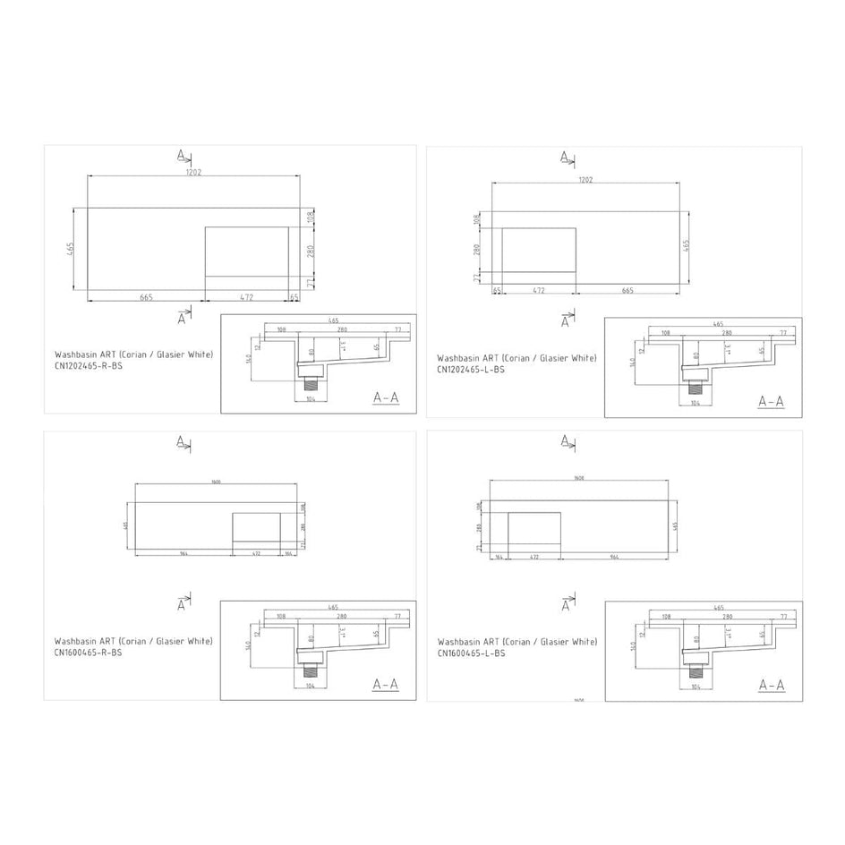 Korsbakken Corian Sidestilt Servant med Flat Bunn uten Kranhull Korsbakken Møbelservant