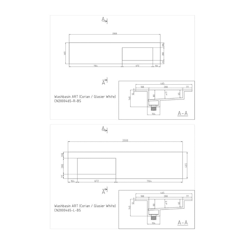 Korsbakken Corian Sidestilt Servant med Flat Bunn uten Kranhull Korsbakken Møbelservant