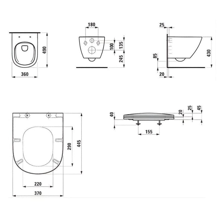 Laufen LUA Compact Rimless vegghengt toalett