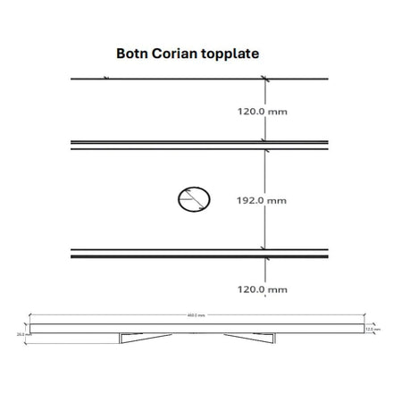 Linn Bad Corian Benkeplate for toppservant