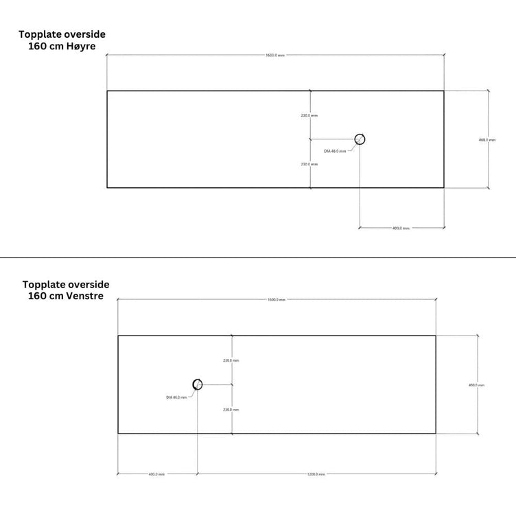 Linn Bad Corian Benkeplate for toppservant