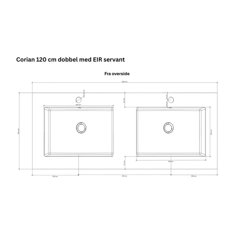Linn Bad Corian topplate med Eir servant B(60-160)xH1,2xD46cm