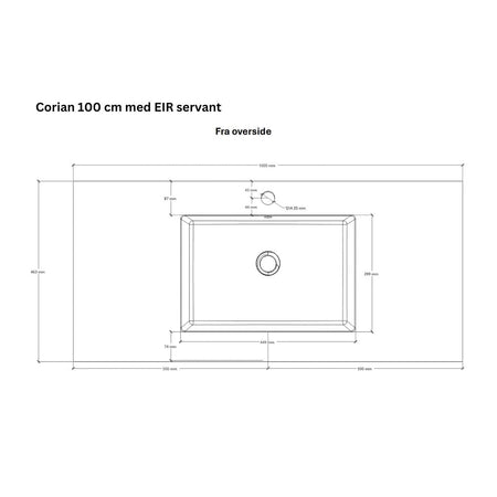 Linn Bad Corian topplate med Eir servant B(60-160)xH1,2xD46cm