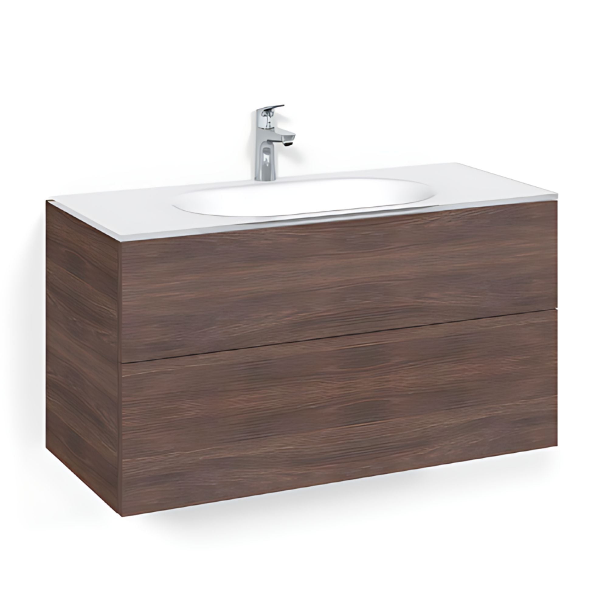 Macro Design CROWN Plain/Push-open Servantskap 2-skuff - med Glasservant Brun ask / 100cm / Glass Edge hvit Macro Design Møbelpakke bad BUN-FSK100BPOG
