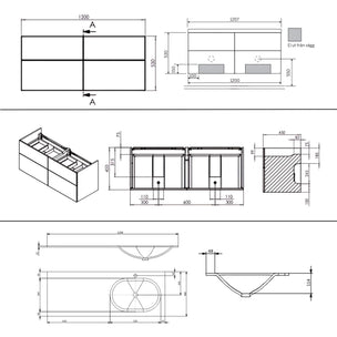 Macro Design CROWN Stripe Servantskap 4-skuff med Venstre Glasservant 120cm