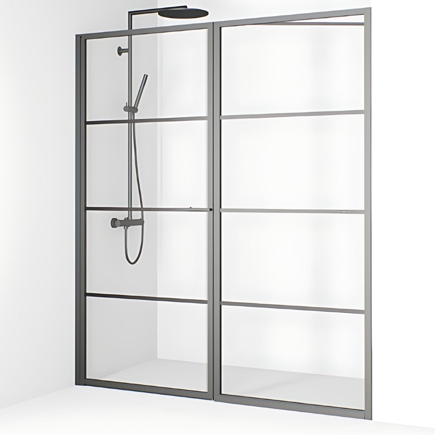 Macro Design Empire Nisjedusj Swing - med Gunmetal profil Gunmetal / 75+78cm / Klart glass med sprosser Macro Design Dusjnisje BUN-DESWN7578SGKL