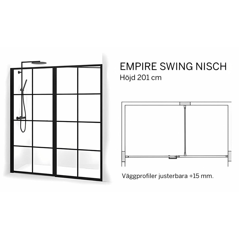 Macro Design Empire Nisjedusj Swing - med Svart matt profil Macro Design Dusjnisje