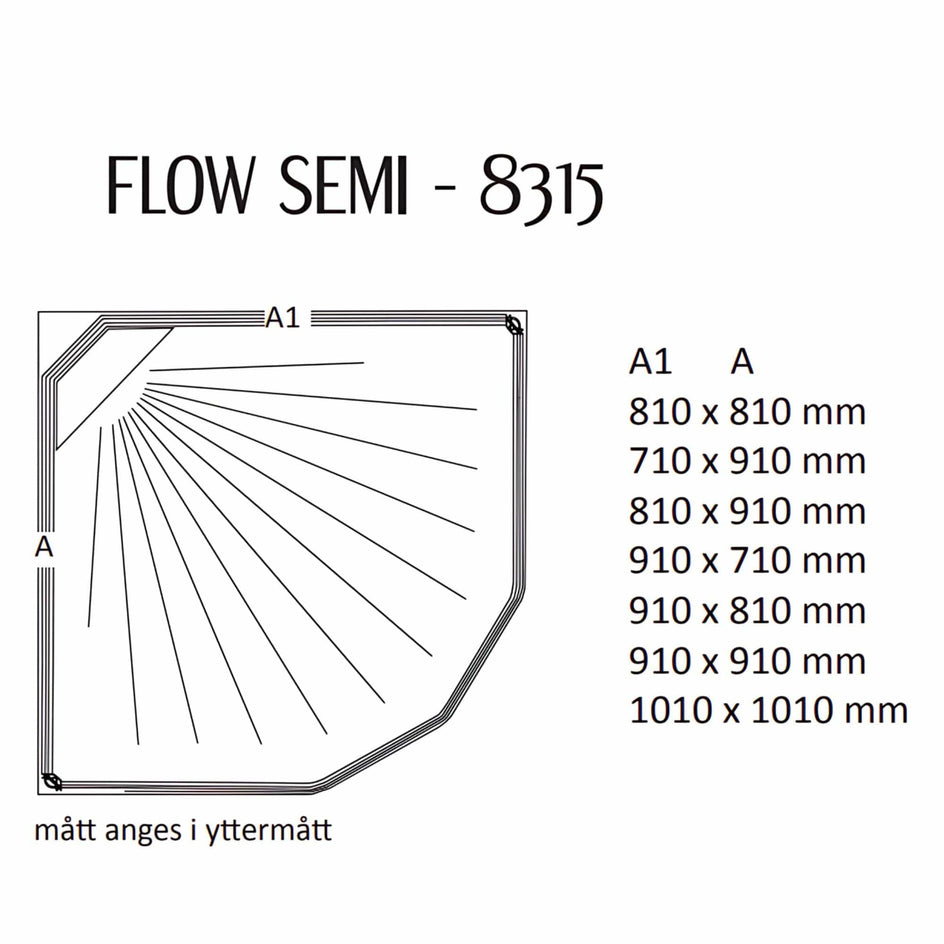 Macro Design FLOW Semi Dusjkabinett Innfelt Blandebatteri Svart  - med Ice glass Frontvegg Macro Design Dusjkabinett