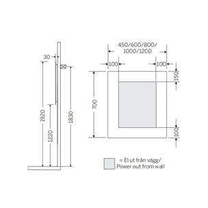 Macro Design T-LED firkantet speil med lys (ramme)