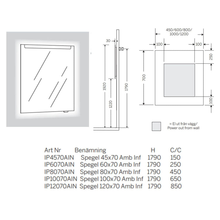 Macro Design AMBILIGHT speil med innfelt lys (front/baklys)