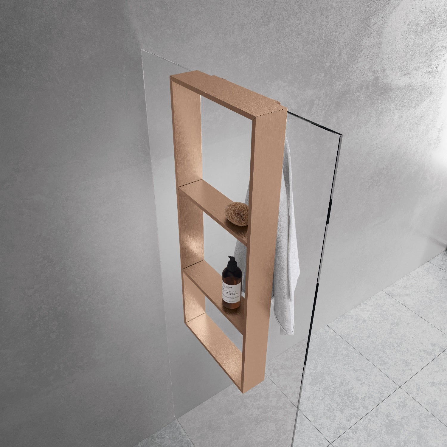 Novellini Frame Dusjhylle med 3 innvendige hyller og håndklekroker Børstet kobber Novellini Dusjhylle KO-R90AKFPO3590-R