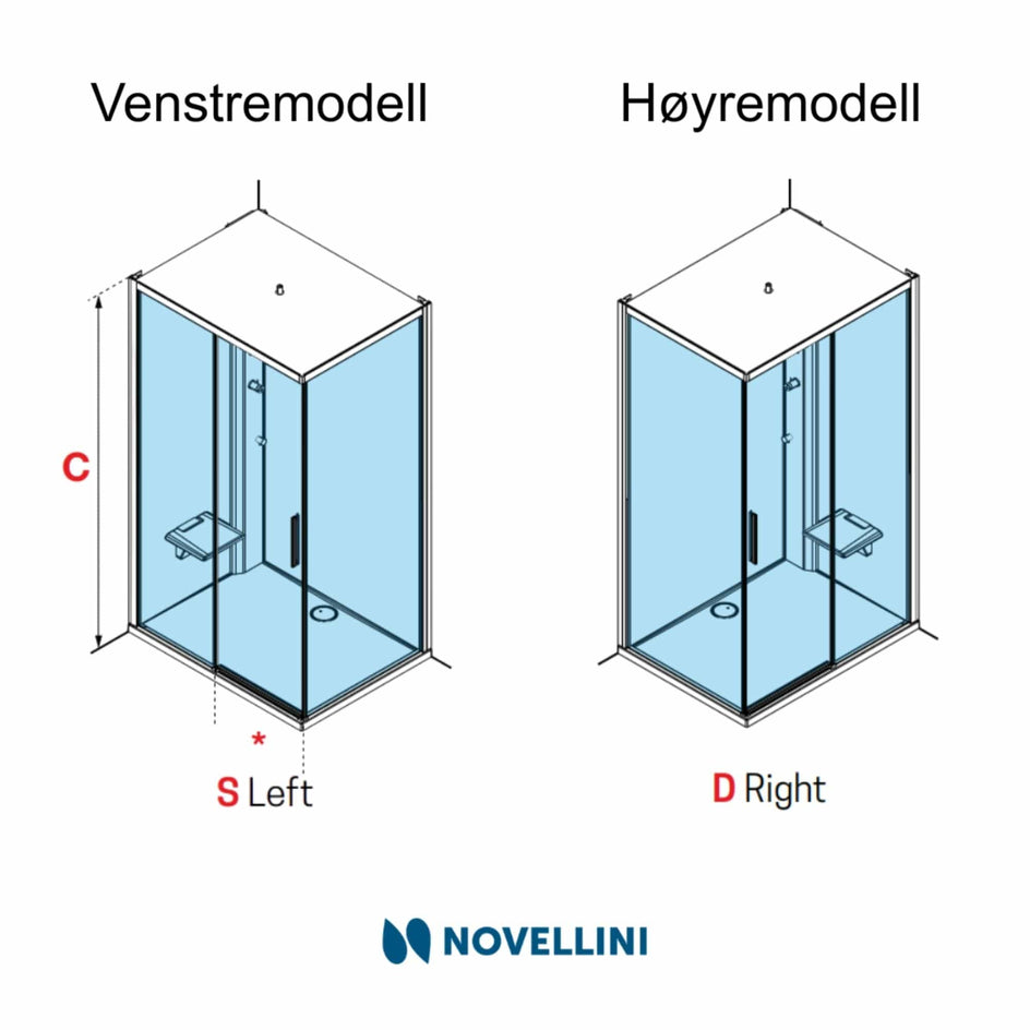 Novellini Glax 1 2.0 2P+F Standard Dusjkabinett med Tak Novellini Dusjkabinett