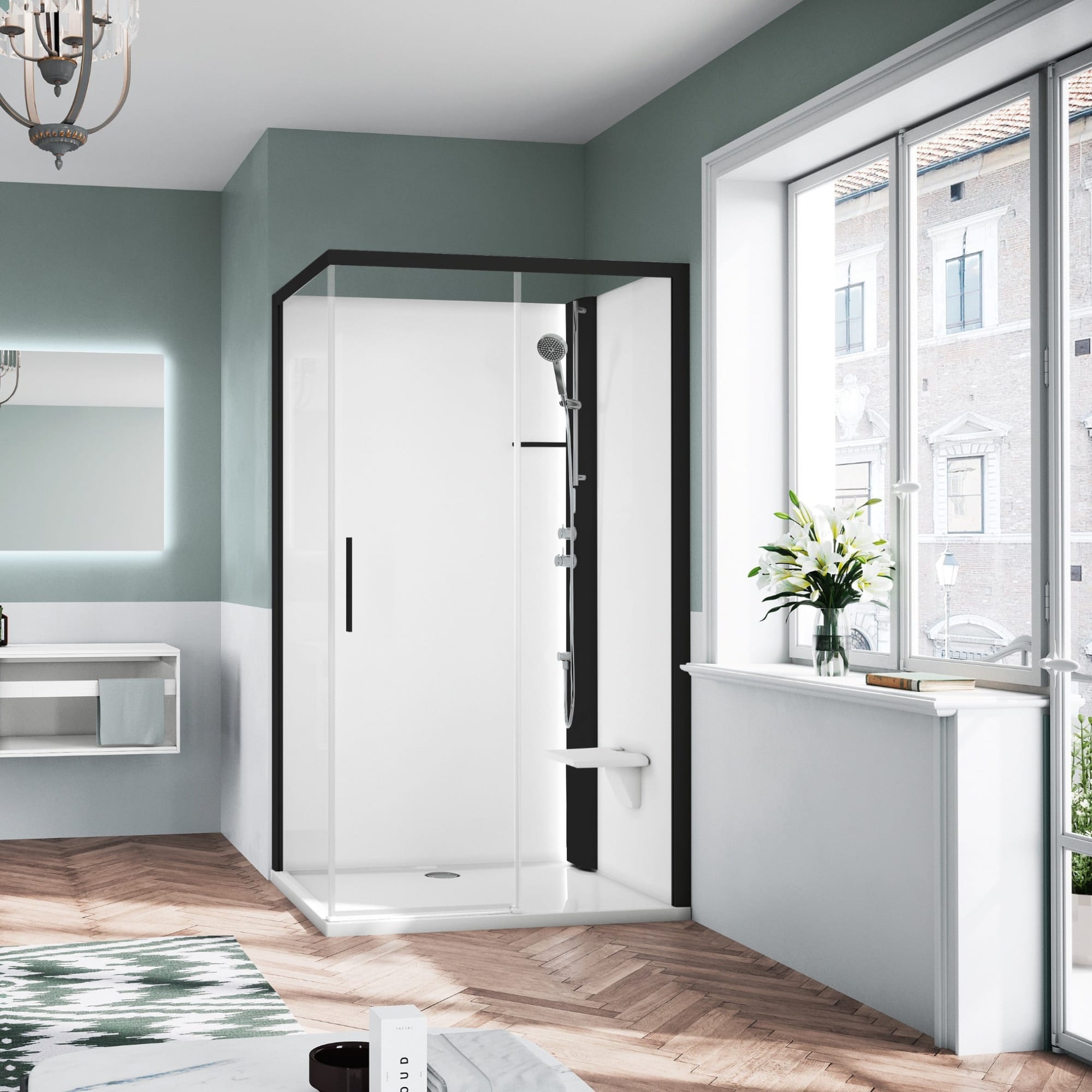 Novellini Glax 1 2.0 2P+F Standard Dusjkabinett Svart / 120x80cm høyre / Klart glass Novellini Dusjkabinett KO-G212P129DT-1HH