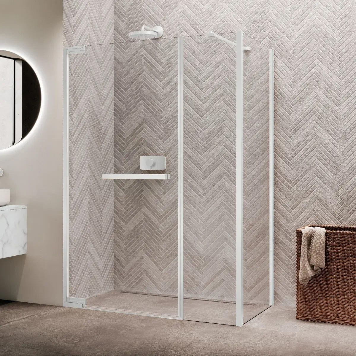 Novellini N180 F Sidefastfelt for Inlinea hjørne Hvit matt / 80cm / Klart glass Novellini Dusjvegg KO-N180F80-1U