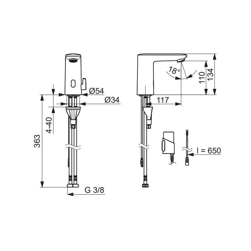 Oras Electra 9200FZ Servantbatteri - 3V Classic Berøringsfri Krom Oras Armatur Servantbatteri GRO-4203768