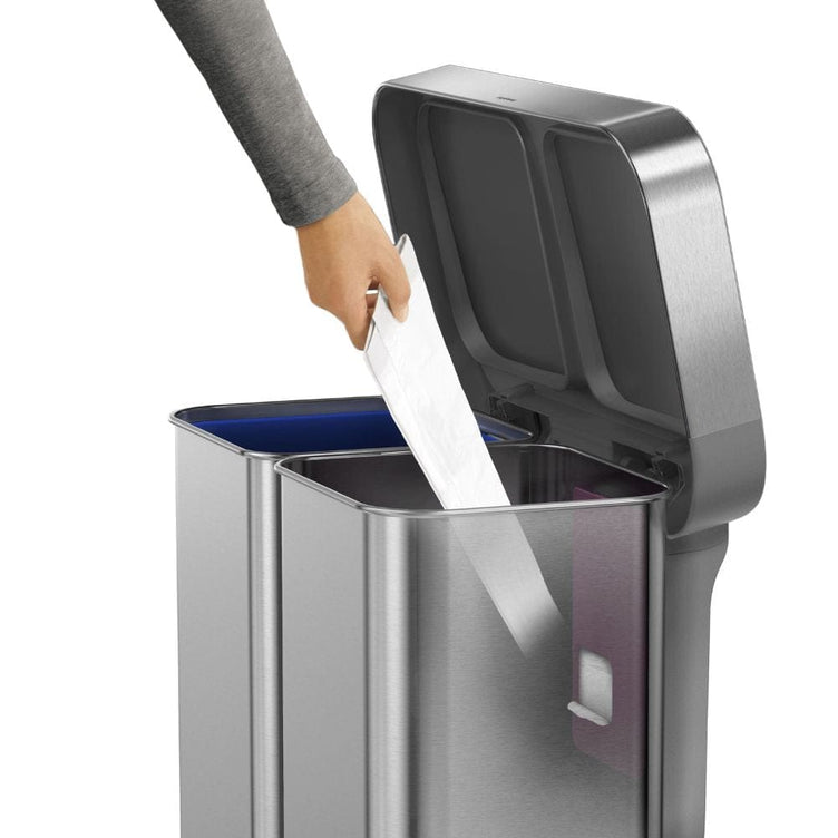 OUTLET: Simplehuman Pedalbøtte Kildesortering 58L Børstet stål
