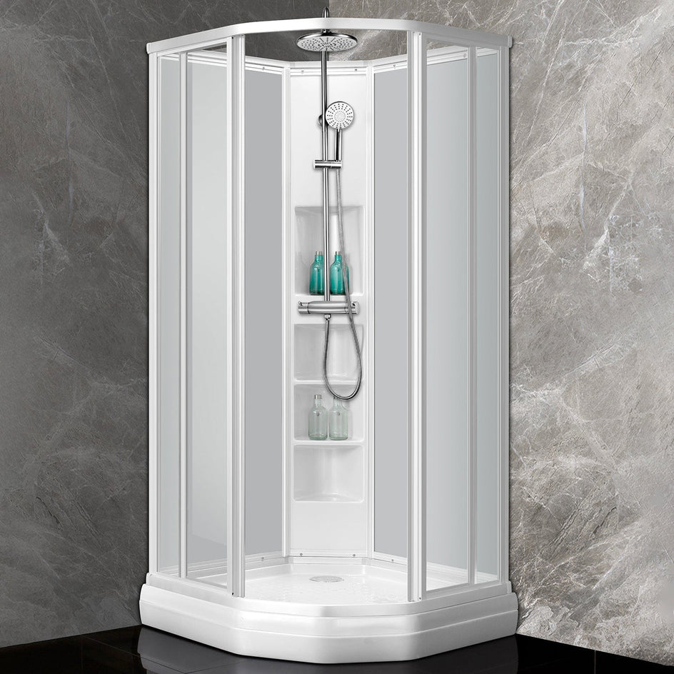 Sanipro Dusjkabinett Buet Hvit Classic - frostet bakvegger Hvit matt / 90x90cm / Plus Sanipro Dusjkabinett SA-10025