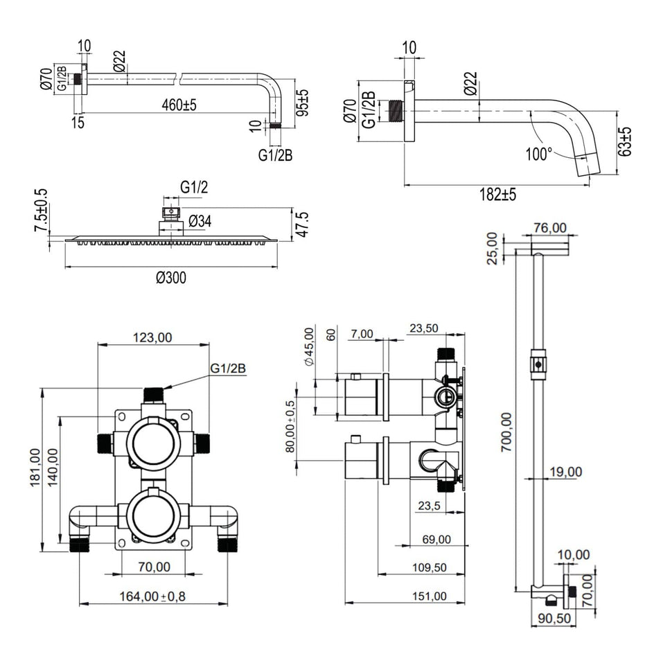 Scandtap Steel Harmonized 6X Takdusj Innbygging Scandtap Blandebatteri innbygging