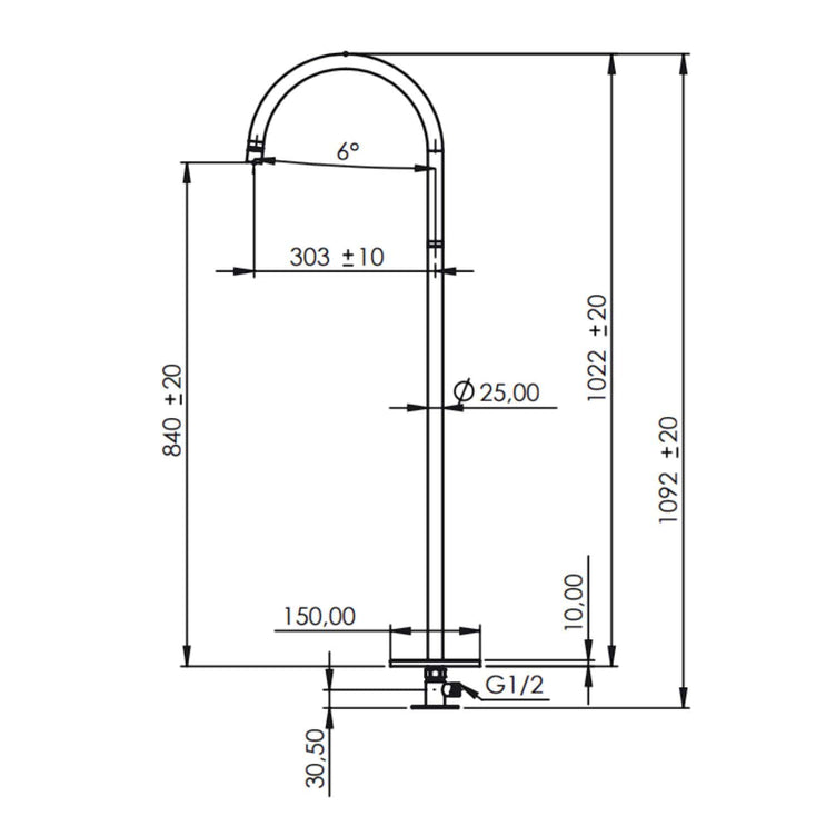 Scandtap Steel Harmonized Gulvmontert Badekartut