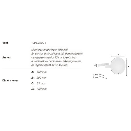 Smedbo Outline 491 Sminkespeil 7x Vegghengt