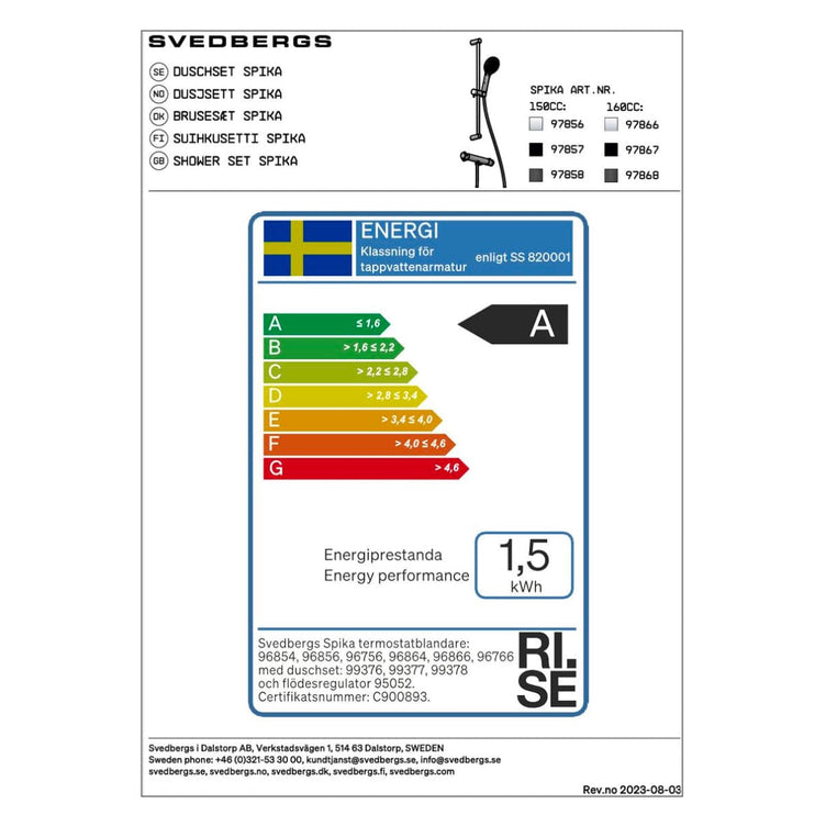 Svedbergs SPIKA dusjpakke - dusjbatteri og dusjsett
