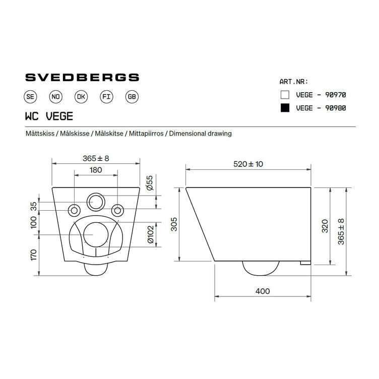 Svedbergs VEGE Rimless vegghengt toalett