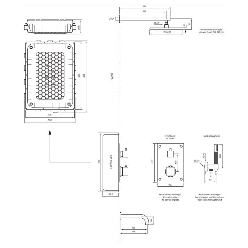 Tapwell BOX8368 SQUARE  ED2 Takdusj Innbygging Bad.no