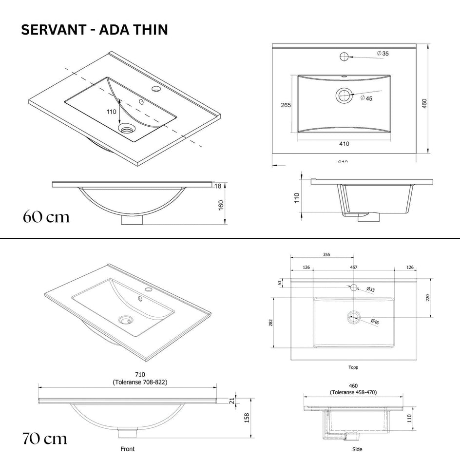 VikingBad ADA D46 Møbelservant B60-120cm VikingBad Møbelservant