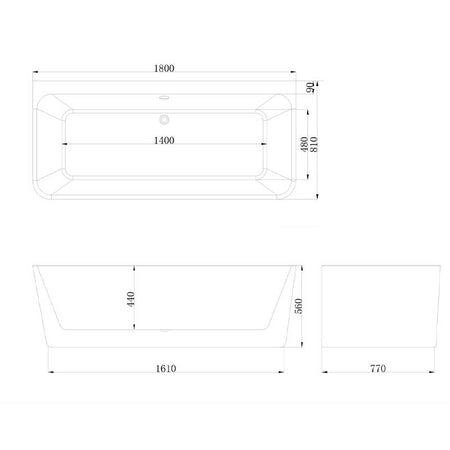 Vikingbad Badekar Dybe Rett 160-180 back to wall