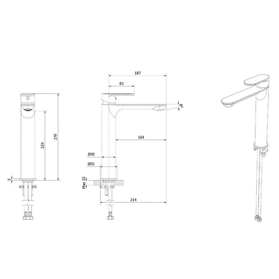 VikingBad Embla Høy Servantbatteri H297mm VikingBad Servantbatteri
