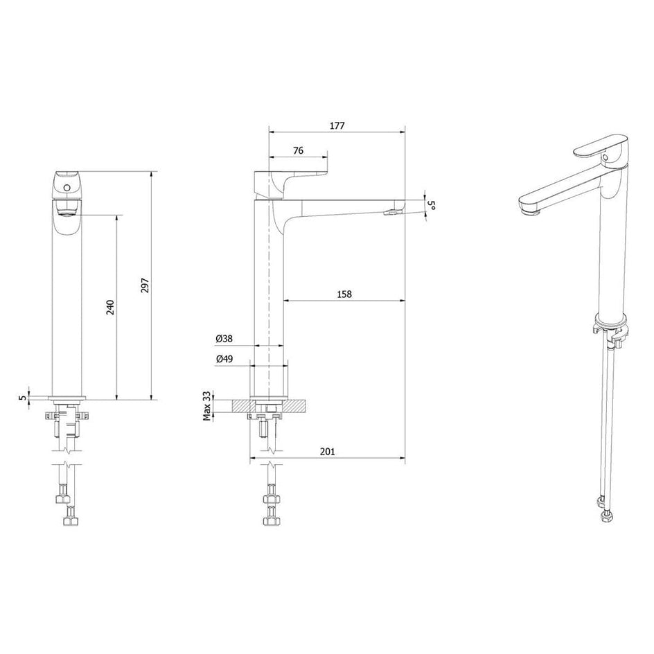 VikingBad Fryd Høy Servantbatteri H297mm VikingBad Servantbatteri