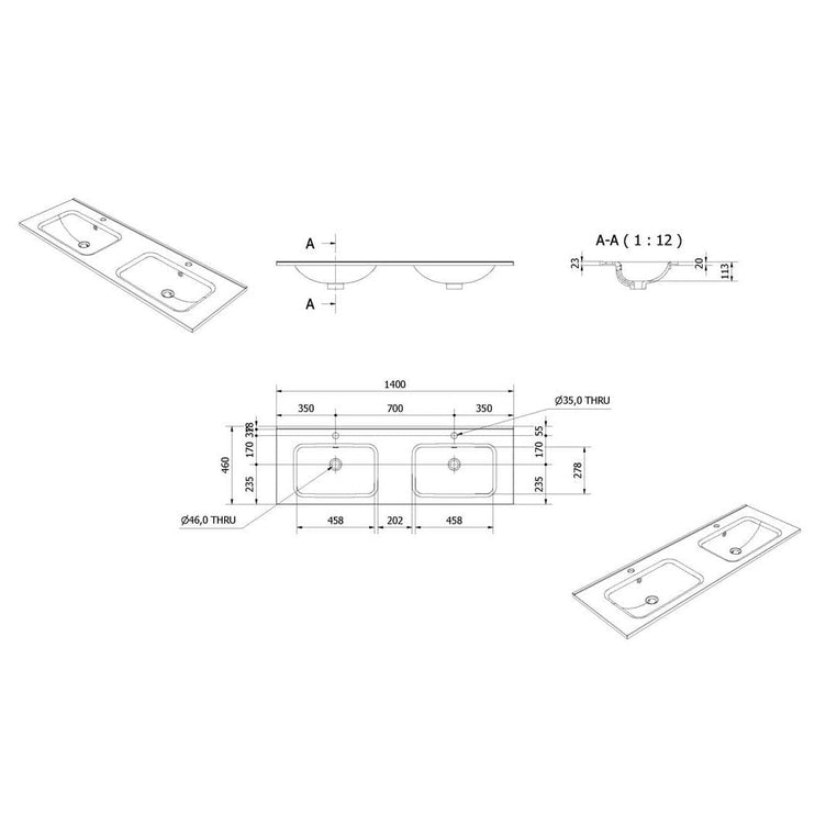 Vikingbad INA D46 Thin Møbelservant  B60-180cm - H2cm