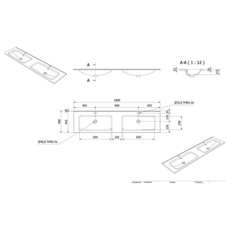 Vikingbad INA D46 Thin Møbelservant  B60-180cm - H2cm