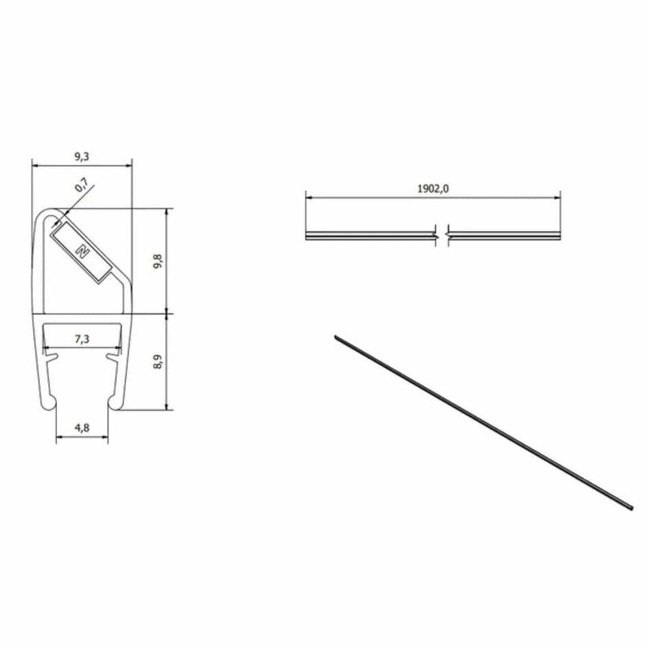 VikingBad Magnetprofil Liam Dør Hjørnemontering PVC H190,2cm VikingBad Magnetprofil